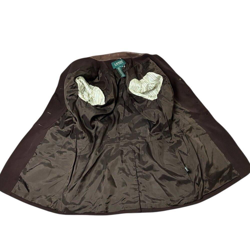 Lauren Ralph Lauren Brown Wool Leather Collar Horse Buttons Equestrian Blazer - Picture 9 of 14